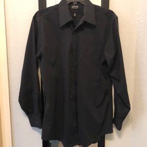 Arrow Mens Stretch Fitted Black Dress Shirt - Med